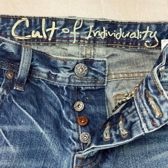 Cult of Individuality Hagen Relaxed Selvedge Distressed Button-Fly Jeans W32 L34 - Picture 6 of 16